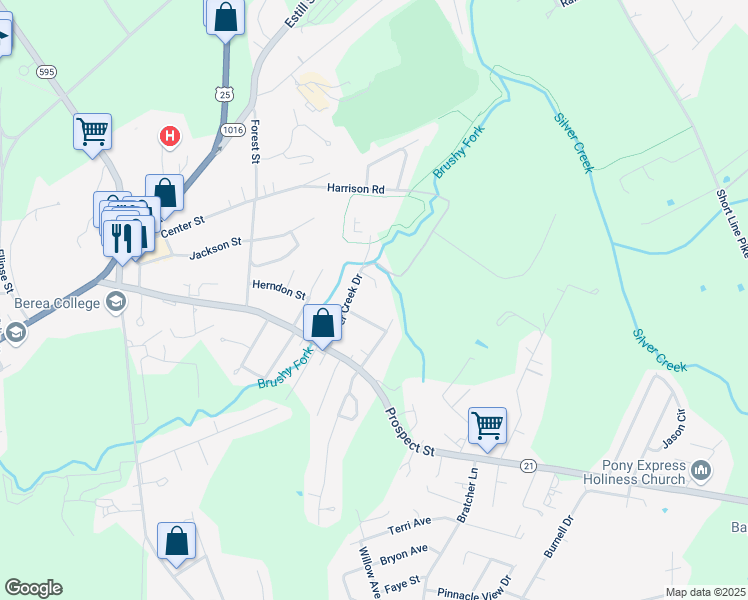 map of restaurants, bars, coffee shops, grocery stores, and more near 54 Crawford Street in Berea