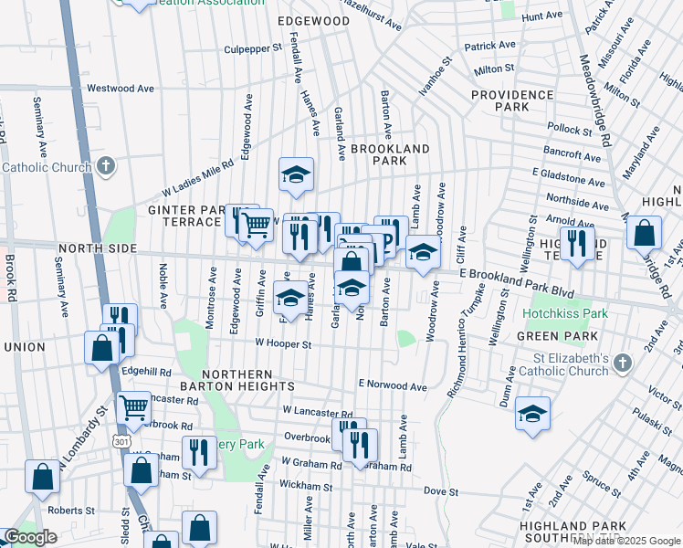 map of restaurants, bars, coffee shops, grocery stores, and more near 2925 Garland Avenue in Richmond