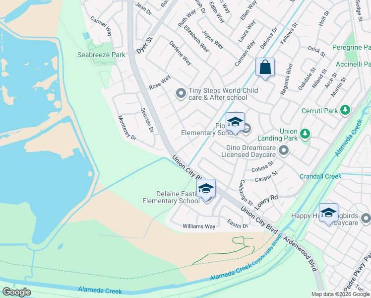 map of restaurants, bars, coffee shops, grocery stores, and more near 4856 Shirley Court in Union City