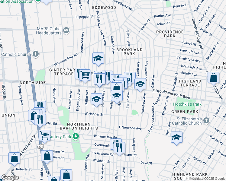 map of restaurants, bars, coffee shops, grocery stores, and more near 3003 Hanes Avenue in Richmond