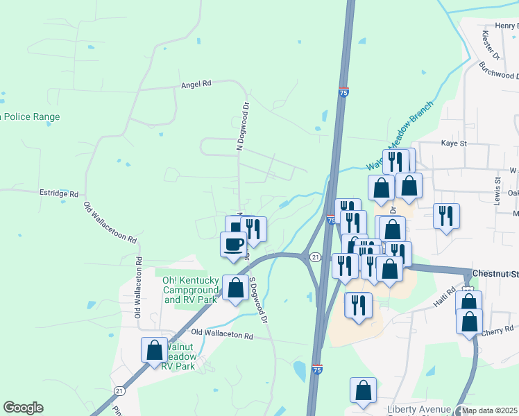 map of restaurants, bars, coffee shops, grocery stores, and more near 308 North Dogwood Drive in Berea