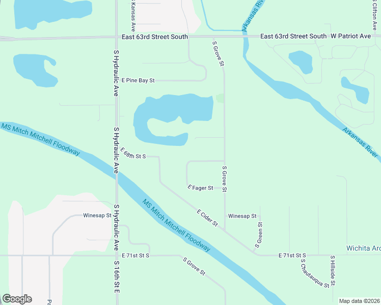 map of restaurants, bars, coffee shops, grocery stores, and more near 6745 South Grove Court in Wichita