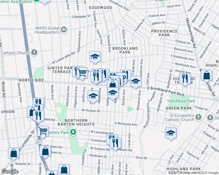 map of restaurants, bars, coffee shops, grocery stores, and more near 3008 North Avenue in Richmond