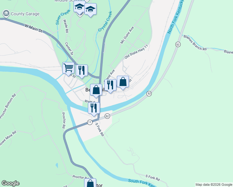 map of restaurants, bars, coffee shops, grocery stores, and more near 137 East Main Street in Beattyville
