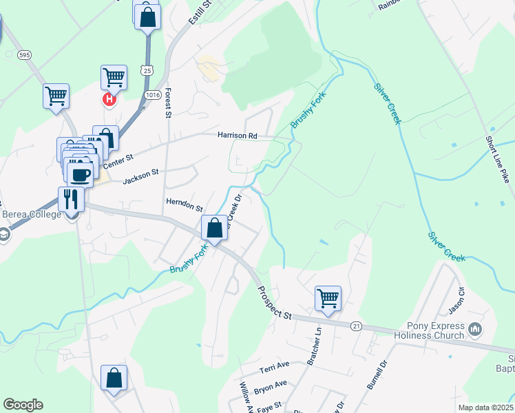 map of restaurants, bars, coffee shops, grocery stores, and more near 103 Kayla Drive in Berea