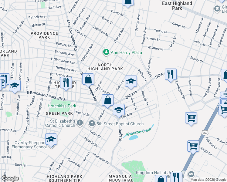 map of restaurants, bars, coffee shops, grocery stores, and more near 3117 2nd Avenue in Richmond