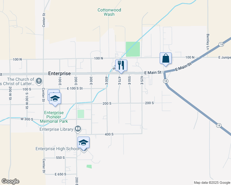 map of restaurants, bars, coffee shops, grocery stores, and more near 97 400 East in Enterprise