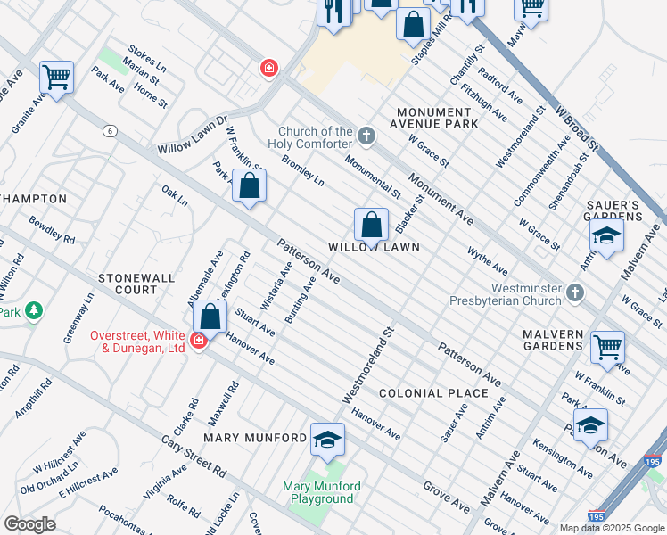 map of restaurants, bars, coffee shops, grocery stores, and more near 4719 Park Avenue in Richmond
