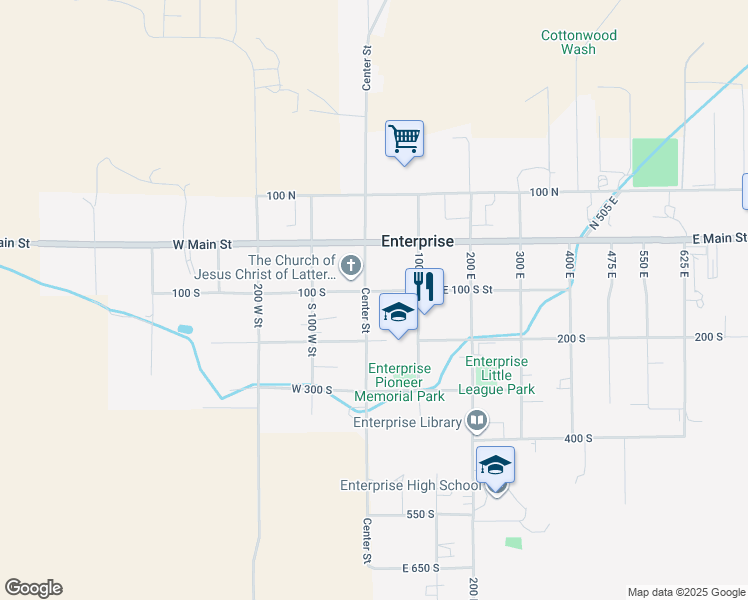 map of restaurants, bars, coffee shops, grocery stores, and more near 119 Center Street in Enterprise
