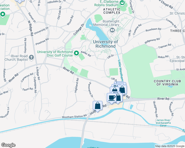 map of restaurants, bars, coffee shops, grocery stores, and more near in Richmond