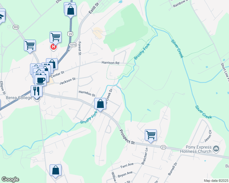 map of restaurants, bars, coffee shops, grocery stores, and more near 103 Kayla Drive in Berea