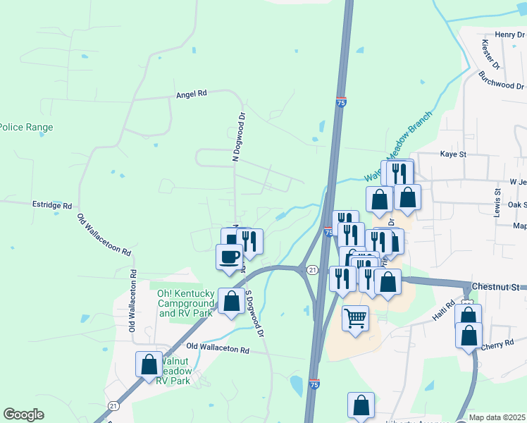 map of restaurants, bars, coffee shops, grocery stores, and more near 154 Spring Circle Drive in Berea