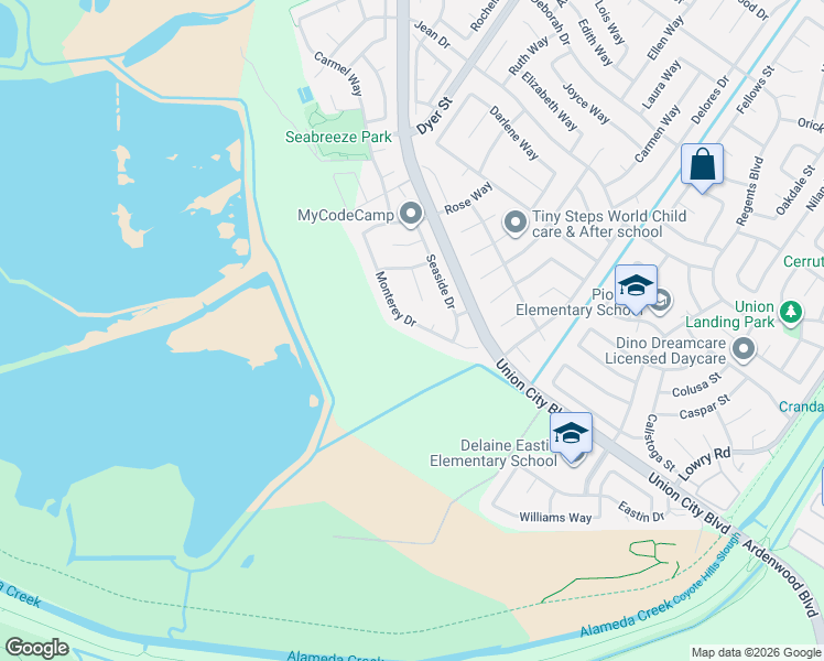 map of restaurants, bars, coffee shops, grocery stores, and more near 32488 Monterey Drive in Union City