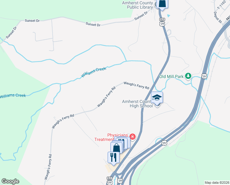 map of restaurants, bars, coffee shops, grocery stores, and more near 229 Waugh's Ferry Road in Amherst