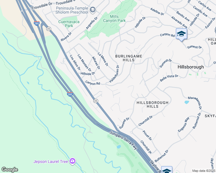 map of restaurants, bars, coffee shops, grocery stores, and more near 160 Tiptoe Lane in Burlingame