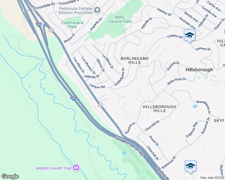 map of restaurants, bars, coffee shops, grocery stores, and more near 160 Tiptoe Lane in Burlingame