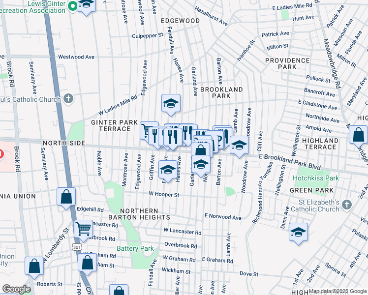 map of restaurants, bars, coffee shops, grocery stores, and more near 3003 Hanes Avenue in Richmond