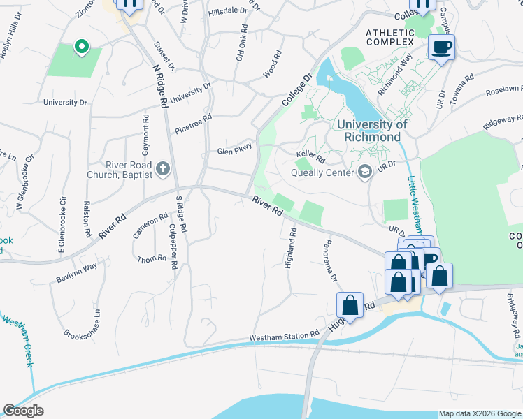 map of restaurants, bars, coffee shops, grocery stores, and more near 6699 River Road in Richmond