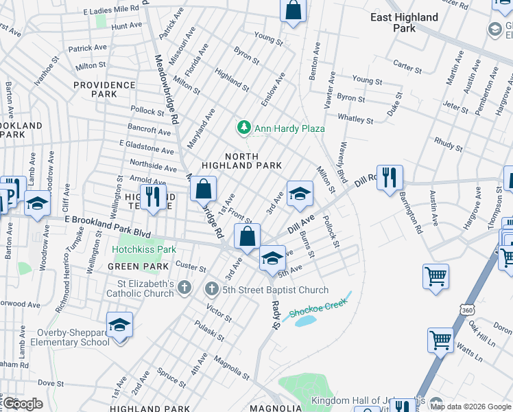 map of restaurants, bars, coffee shops, grocery stores, and more near 3117 2nd Avenue in Richmond