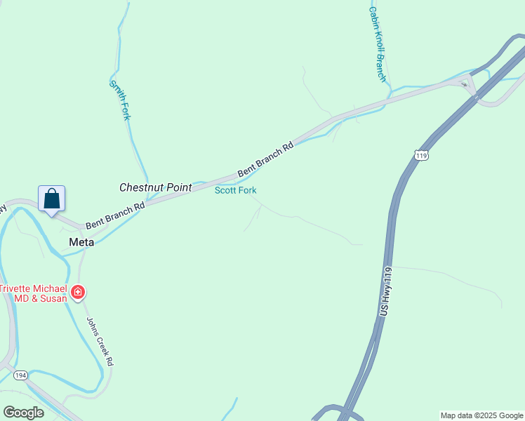 map of restaurants, bars, coffee shops, grocery stores, and more near 1-999 Scott Fork in Pikeville