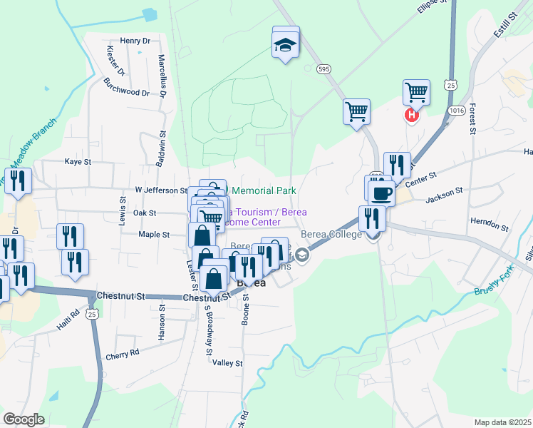 map of restaurants, bars, coffee shops, grocery stores, and more near 117 Washington Avenue in Berea