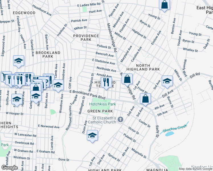 map of restaurants, bars, coffee shops, grocery stores, and more near 3112 Letcher Avenue in Richmond