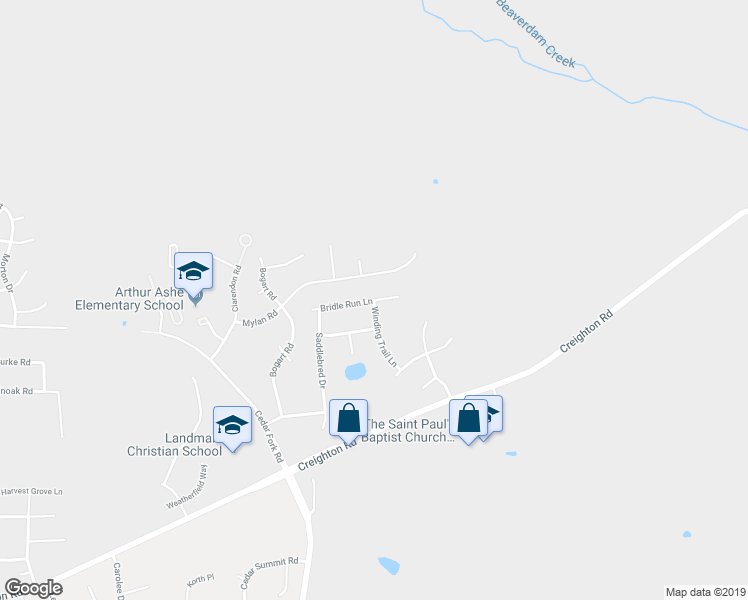 map of restaurants, bars, coffee shops, grocery stores, and more near 4304 Bridle Run Lane in Richmond