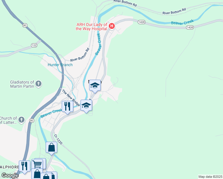 map of restaurants, bars, coffee shops, grocery stores, and more near 101-103 Allen Lane Drive in Martin