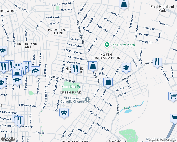 map of restaurants, bars, coffee shops, grocery stores, and more near 3115 Woodcliff Avenue in Richmond