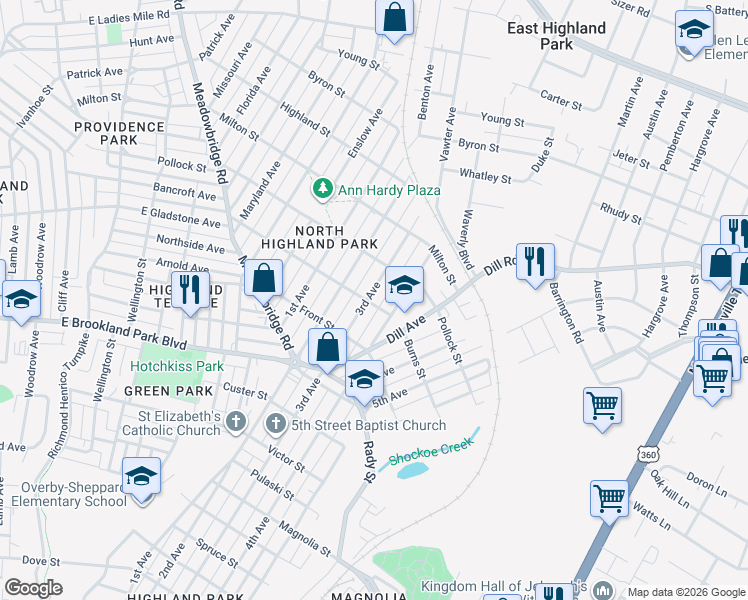 map of restaurants, bars, coffee shops, grocery stores, and more near 3201 3rd Avenue in Richmond