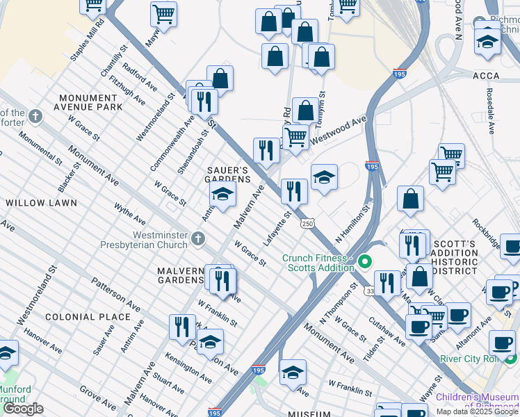map of restaurants, bars, coffee shops, grocery stores, and more near 4018 Augusta Avenue in Richmond
