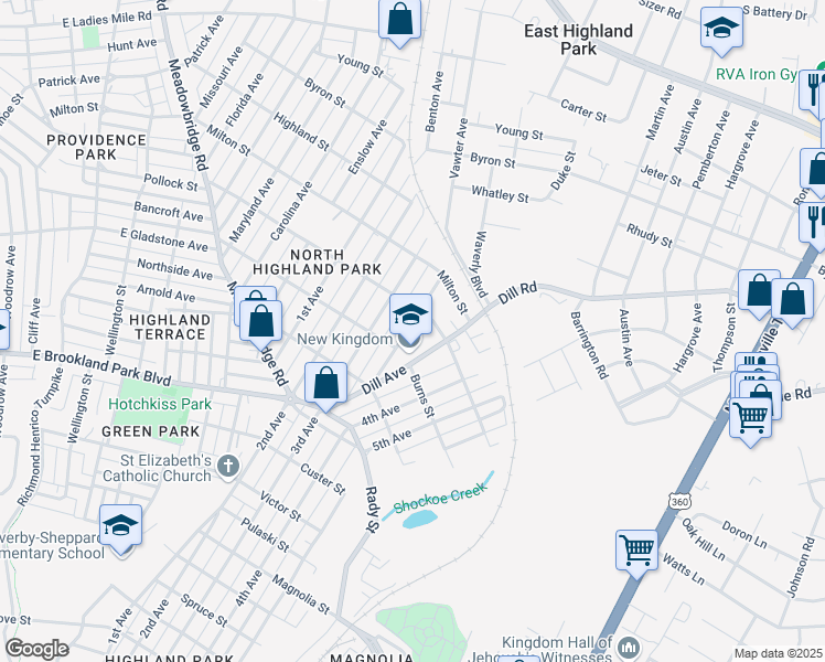 map of restaurants, bars, coffee shops, grocery stores, and more near 3211 Utah Place in Richmond