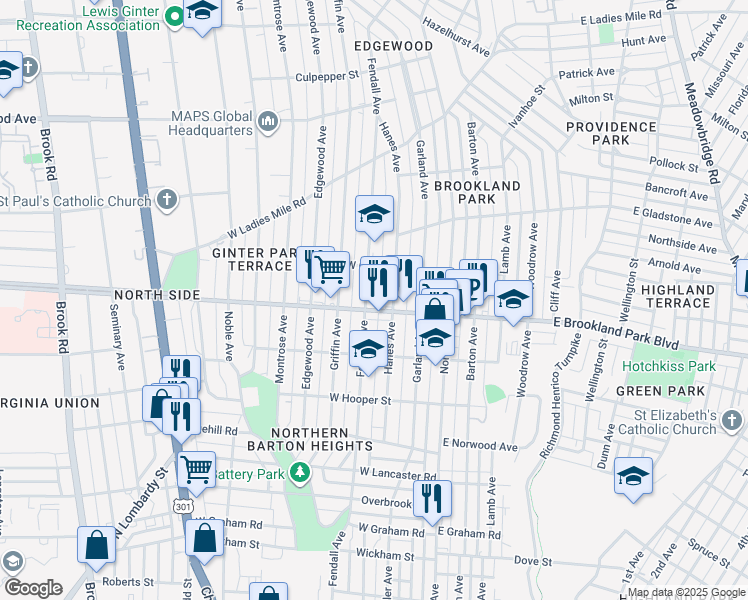 map of restaurants, bars, coffee shops, grocery stores, and more near 3005 Fendall Avenue in Richmond