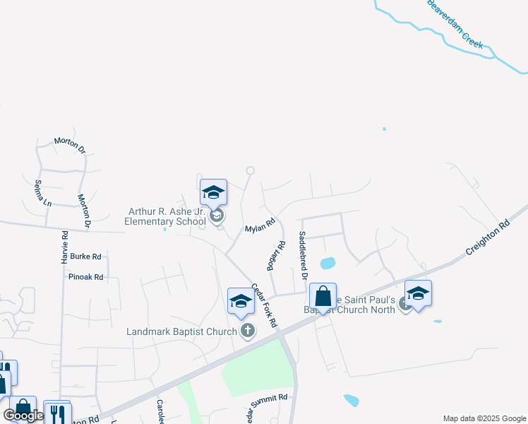 map of restaurants, bars, coffee shops, grocery stores, and more near 4101 Hyte Circle in Richmond