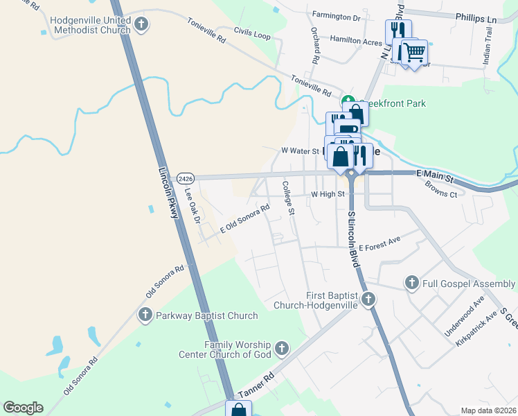 map of restaurants, bars, coffee shops, grocery stores, and more near 41 East Old Sonora Road in Hodgenville