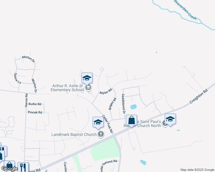 map of restaurants, bars, coffee shops, grocery stores, and more near 4101 Hyte Circle in Richmond