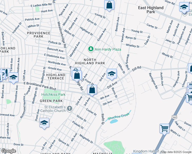 map of restaurants, bars, coffee shops, grocery stores, and more near 3121 2nd Avenue in Richmond