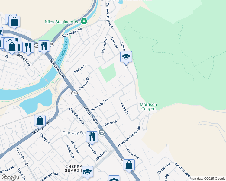 map of restaurants, bars, coffee shops, grocery stores, and more near 475 Lowell Place in Fremont