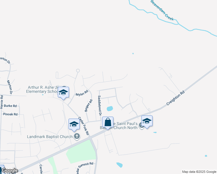 map of restaurants, bars, coffee shops, grocery stores, and more near 4308 Bridle Run Lane in Richmond