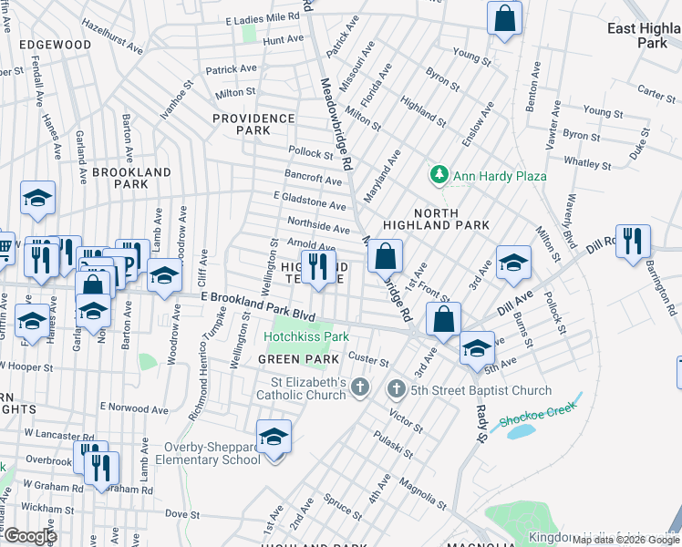 map of restaurants, bars, coffee shops, grocery stores, and more near 3118 Woodcliff Avenue in Richmond