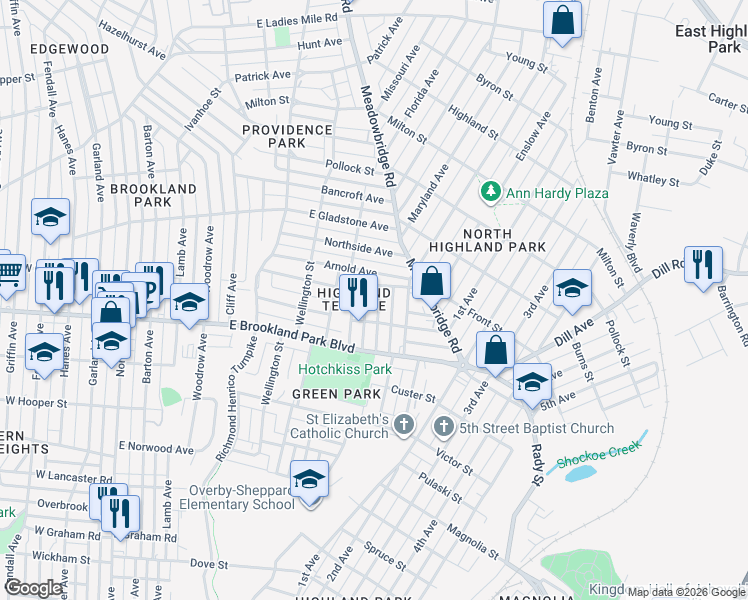 map of restaurants, bars, coffee shops, grocery stores, and more near in Richmond