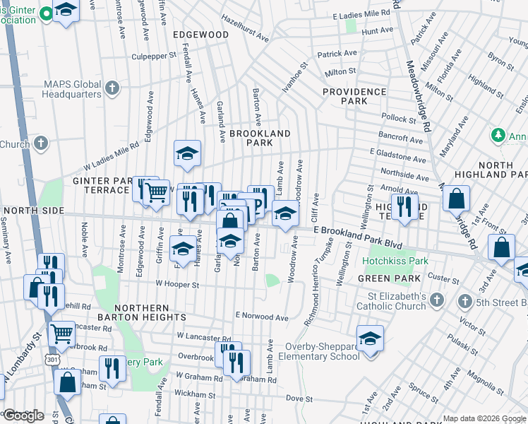 map of restaurants, bars, coffee shops, grocery stores, and more near 3007 Barton Avenue in Richmond