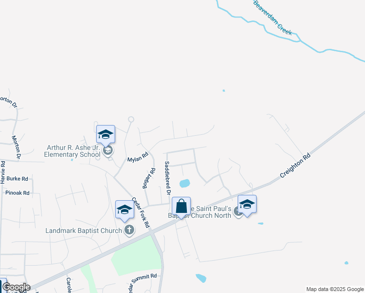 map of restaurants, bars, coffee shops, grocery stores, and more near 4308 Bridle Run Lane in Richmond