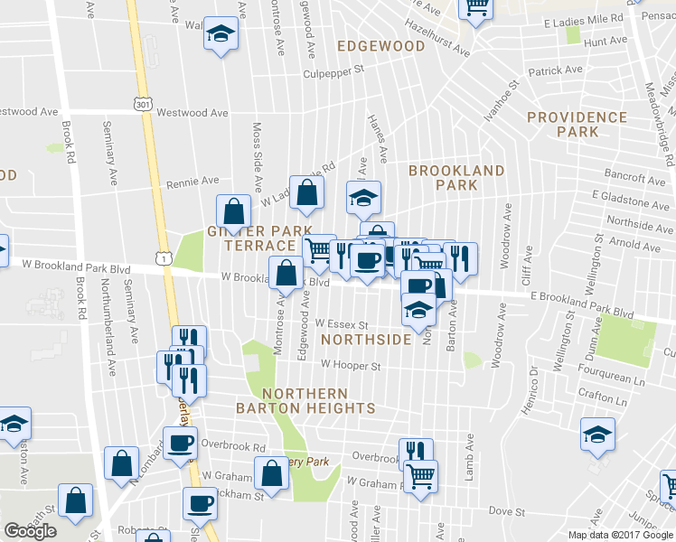 map of restaurants, bars, coffee shops, grocery stores, and more near 3007 Griffin Avenue in Richmond