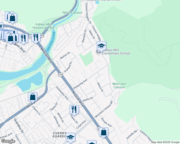 map of restaurants, bars, coffee shops, grocery stores, and more near 475 Lowell Place in Fremont