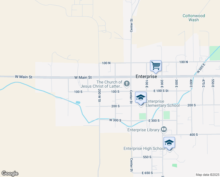map of restaurants, bars, coffee shops, grocery stores, and more near 120 West 100 South Street in Enterprise