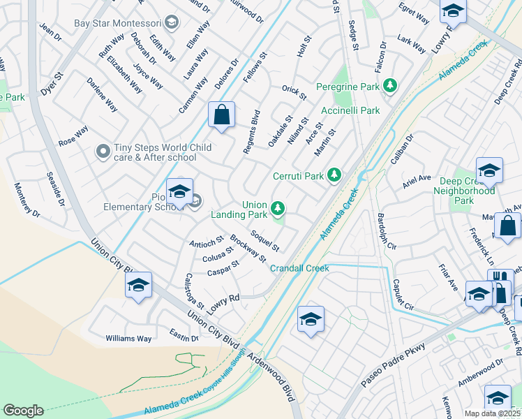 map of restaurants, bars, coffee shops, grocery stores, and more near 32945 Regents Boulevard in Union City