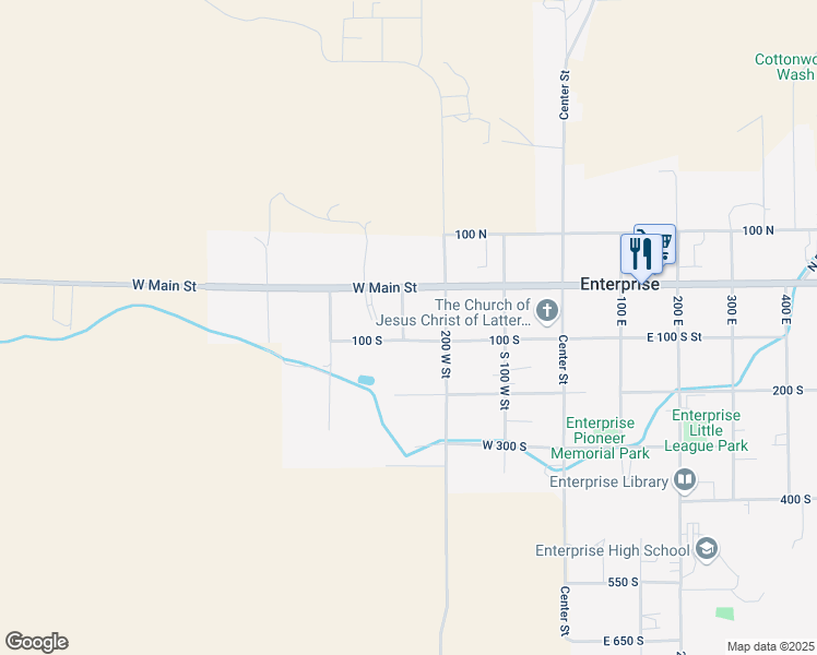 map of restaurants, bars, coffee shops, grocery stores, and more near 91 West 100 South Street in Enterprise