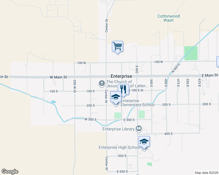 map of restaurants, bars, coffee shops, grocery stores, and more near South Center Street in Enterprise