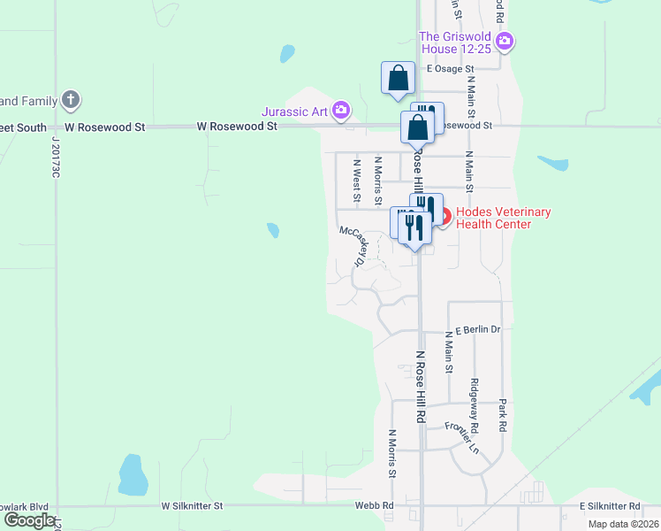 map of restaurants, bars, coffee shops, grocery stores, and more near 913 Tiffany Ct in Rose Hill